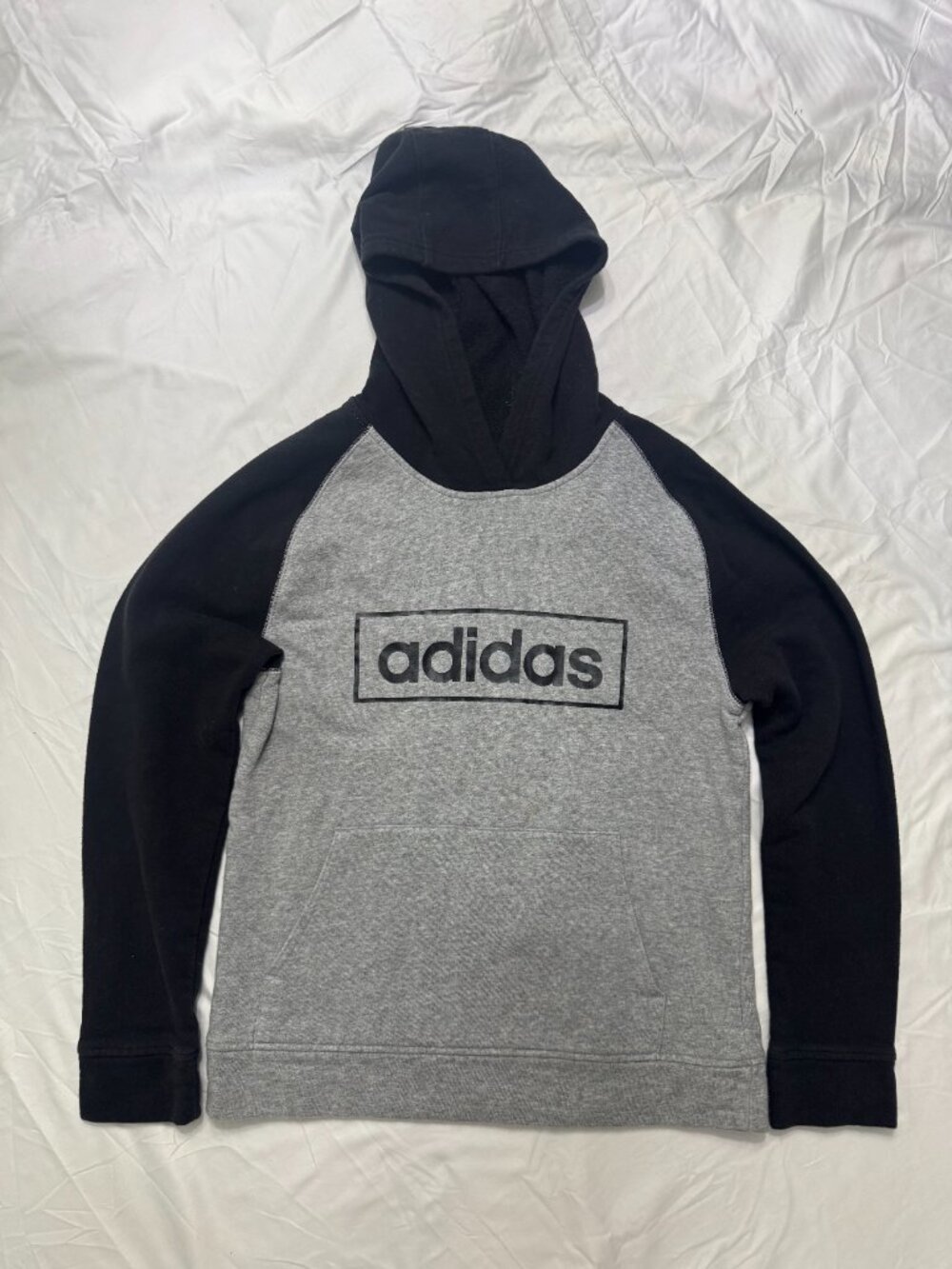 Adidas Black Grey Colorblock Hoodie Unisex Large (14/16)